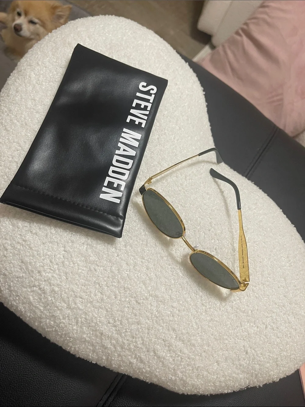 Steve Madden Gold Frame Sunglasses with Dark Green Lenses and Black Pouch